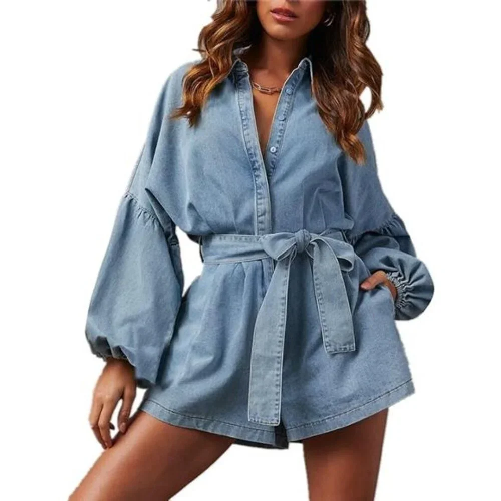 Women's Casual Denim Romper - Picture 7 of 7